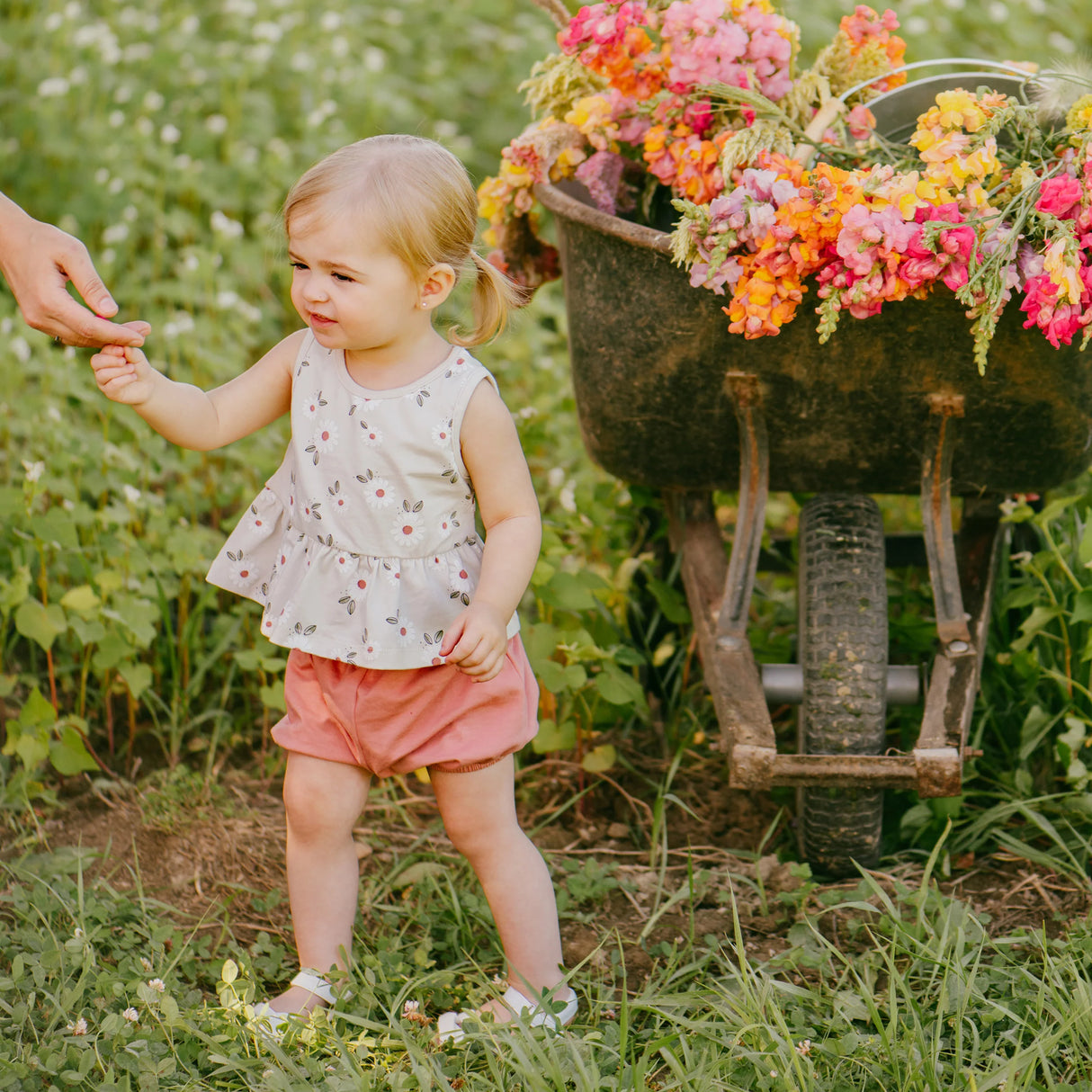 Daisy Print on Crème Peplum Shorts Set | Petit Lem - Jenni Kidz