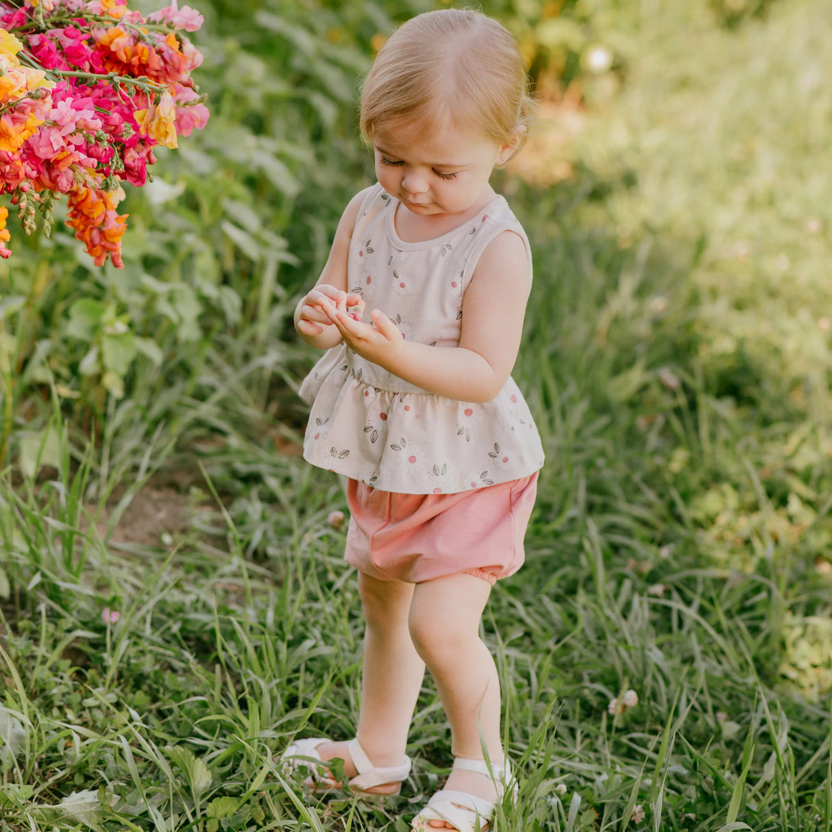 Daisy Print on Crème Peplum Shorts Set | Petit Lem - Jenni Kidz