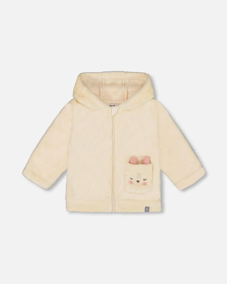 Plush Hooded Jacket Off White | Deux par Deux | Jenni Kidz