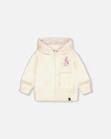 Plush Hooded Zip Jacket Off White | Deux par Deux | Jenni Kidz