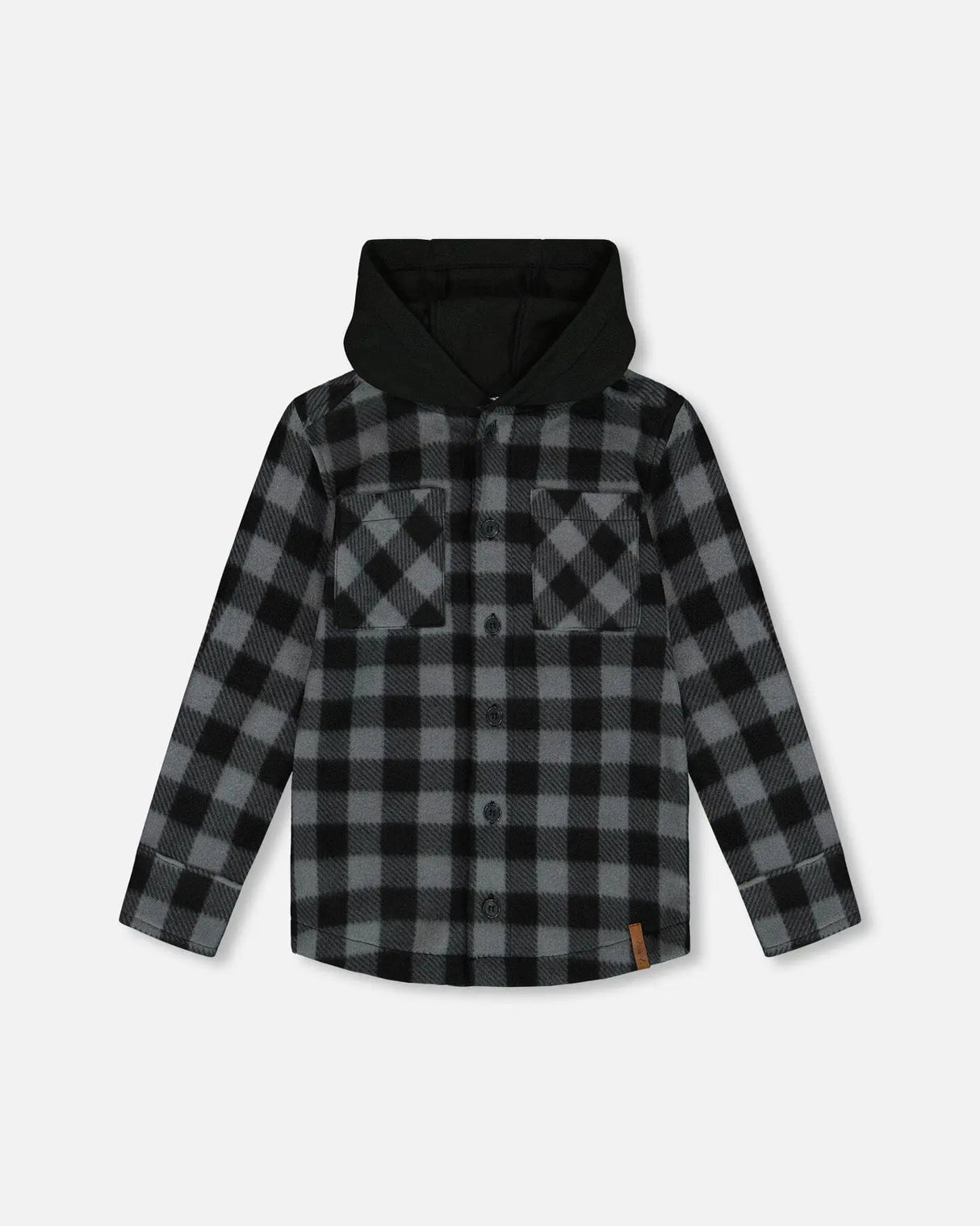 Polar Fleece Shirt With Hood Black Plaid | Deux par Deux | Jenni Kidz