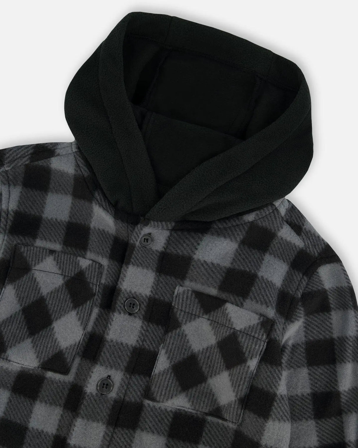 Polar Fleece Shirt With Hood Black Plaid | Deux par Deux | Jenni Kidz