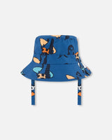 Printed Beach Hat Orange Sloths On Navy Blue | Deux par Deux | Jenni Kidz