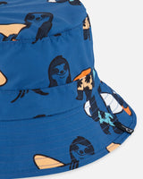 Printed Beach Hat Orange Sloths On Navy Blue | Deux par Deux | Jenni Kidz