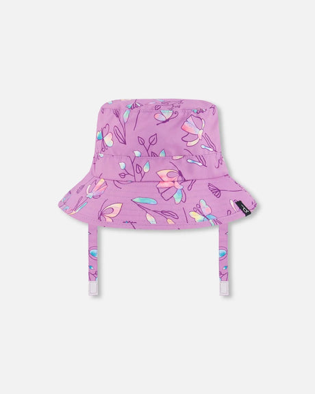 Printed Beach Sun Hat Old Mauve And Multicolored Butterflies | Deux par Deux | Jenni Kidz