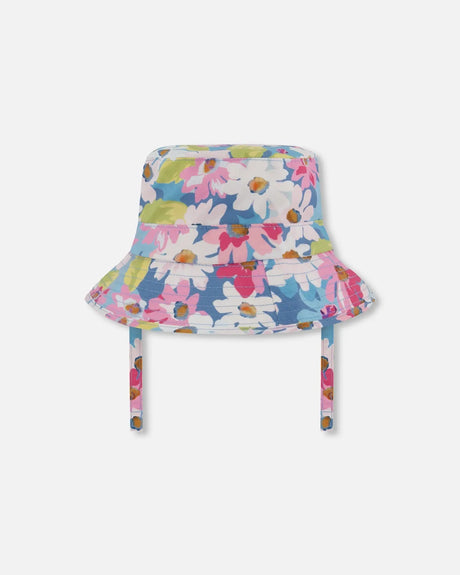 Printed Beach Sun Hat White, Pink, And Green Flowers | Deux par Deux | Jenni Kidz