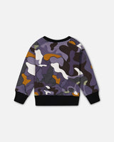 Printed Camo Fleece Sweatshirt With Bag | Deux par Deux | Jenni Kidz