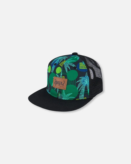Printed Cap Green Jungle On Black | Deux par Deux | Jenni Kidz