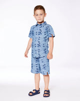Printed Chambray Short Sleeve Shirt Pale Blue And Navy | Deux par Deux | Jenni Kidz
