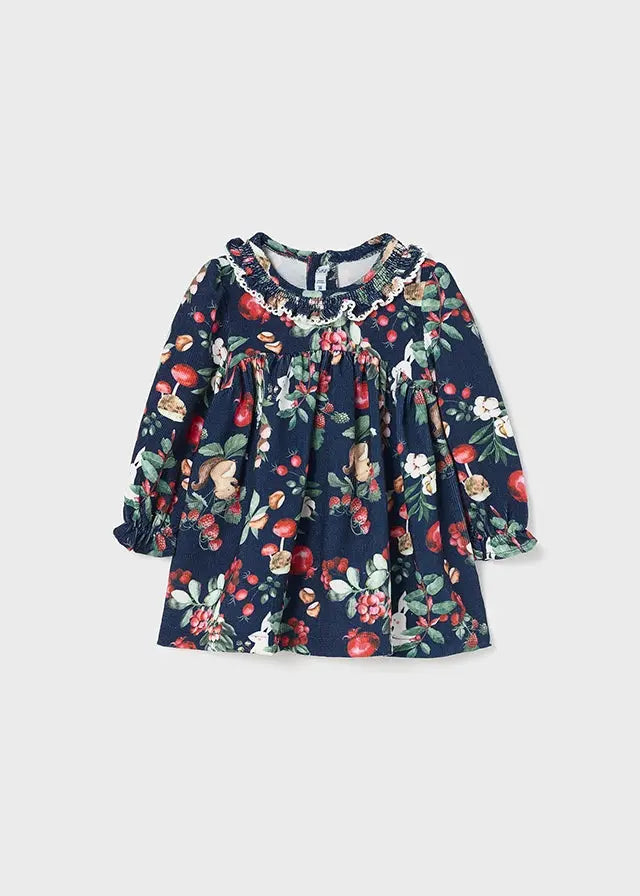 Printed Cord Baby Girls Dress - Navy | Mayoral | Mayoral | Jenni Kidz