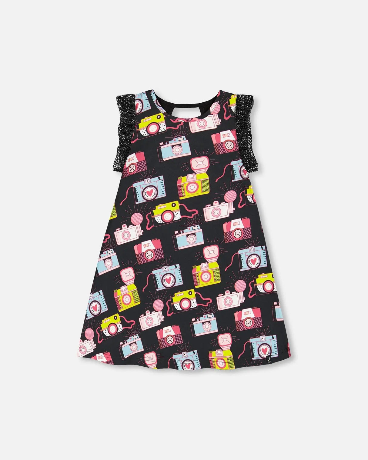 Printed Dress With Mesh Sleeves Black | Deux par Deux | Jenni Kidz