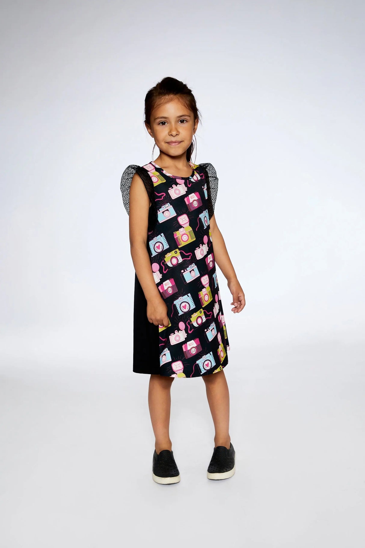 Printed Dress With Mesh Sleeves Black | Deux par Deux | Jenni Kidz