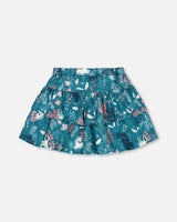 Printed Flare Viscose Skirt Turquoise Printed Fairy Unicorn | Deux par Deux | Jenni Kidz