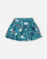 Printed Flare Viscose Skirt Turquoise Printed Fairy Unicorn | Deux par Deux | Jenni Kidz