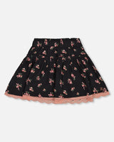 Printed Flowers Flare Viscose Skirt Black | Deux par Deux | Jenni Kidz