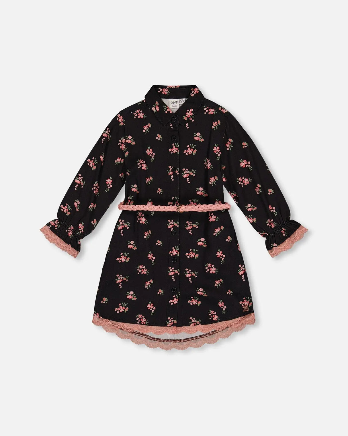 Printed Flowers Viscose Shirt Dress With Belt | Deux par Deux | Jenni Kidz