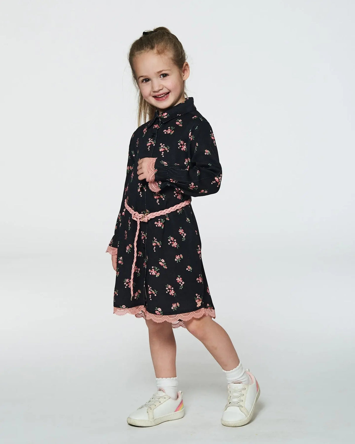 Printed Flowers Viscose Shirt Dress With Belt | Deux par Deux | Jenni Kidz