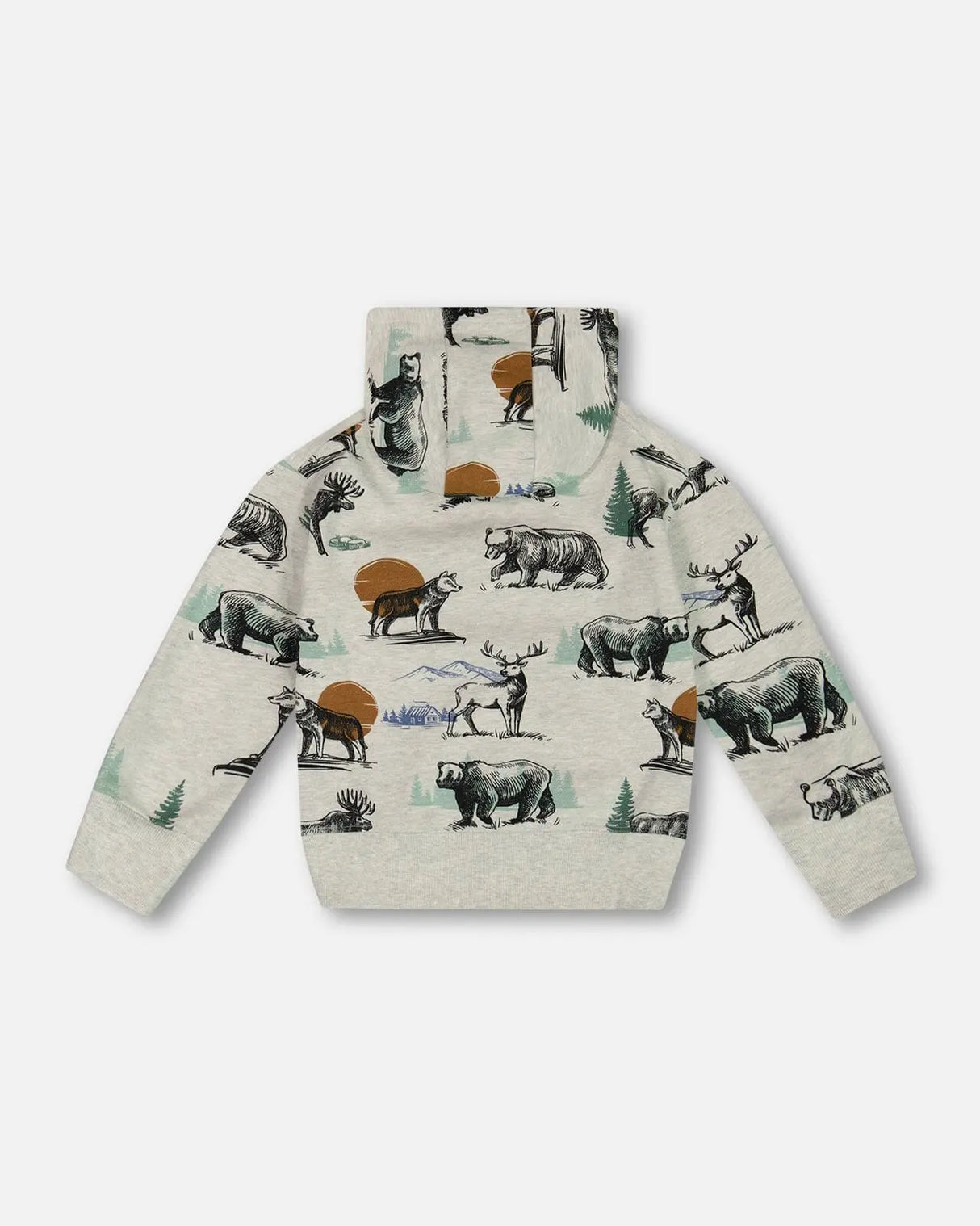 Printed Forest Animals Fleece Hooded Sweatshirt Gray Mix | Deux par Deux | Jenni Kidz