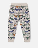 Printed Fox Fleece Sweatpants Gray Mix | Deux par Deux | Jenni Kidz