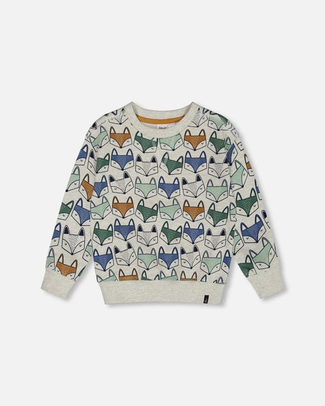 Printed Fox Fleece Sweatshirt Gray Mix | Deux par Deux | Jenni Kidz