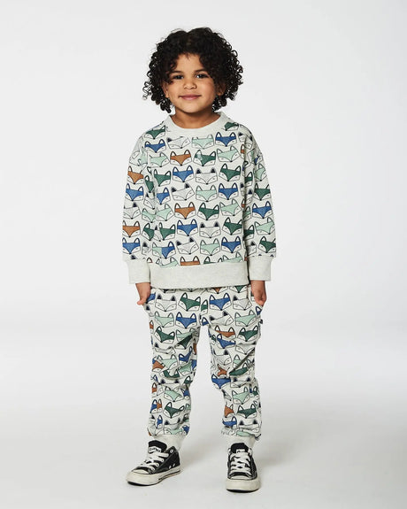 Printed Fox Fleece Sweatshirt Gray Mix | Deux par Deux | Jenni Kidz