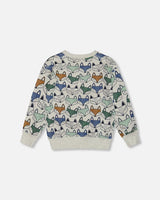 Printed Fox Fleece Sweatshirt Gray Mix | Deux par Deux | Jenni Kidz