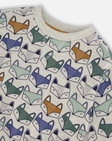 Printed Fox Fleece Sweatshirt Gray Mix | Deux par Deux | Jenni Kidz