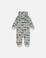 Printed Fox Hooded Fleece Jumpsuit Gray Mix | Deux par Deux | Jenni Kidz