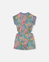 Printed French Terry Romper Lilac Tropical And Pink Flamingos | Deux par Deux | Jenni Kidz