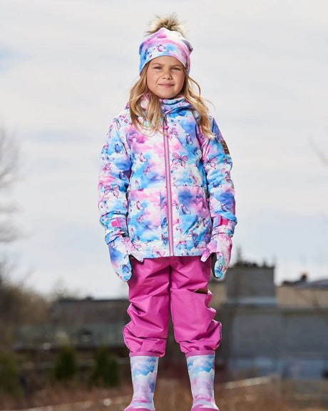 Printed Jacket Two-Piece Mid-Season Outerwear Set Butterflies On Multicolored And Vibrant Pink Background | Deux par Deux | Jenni Kidz