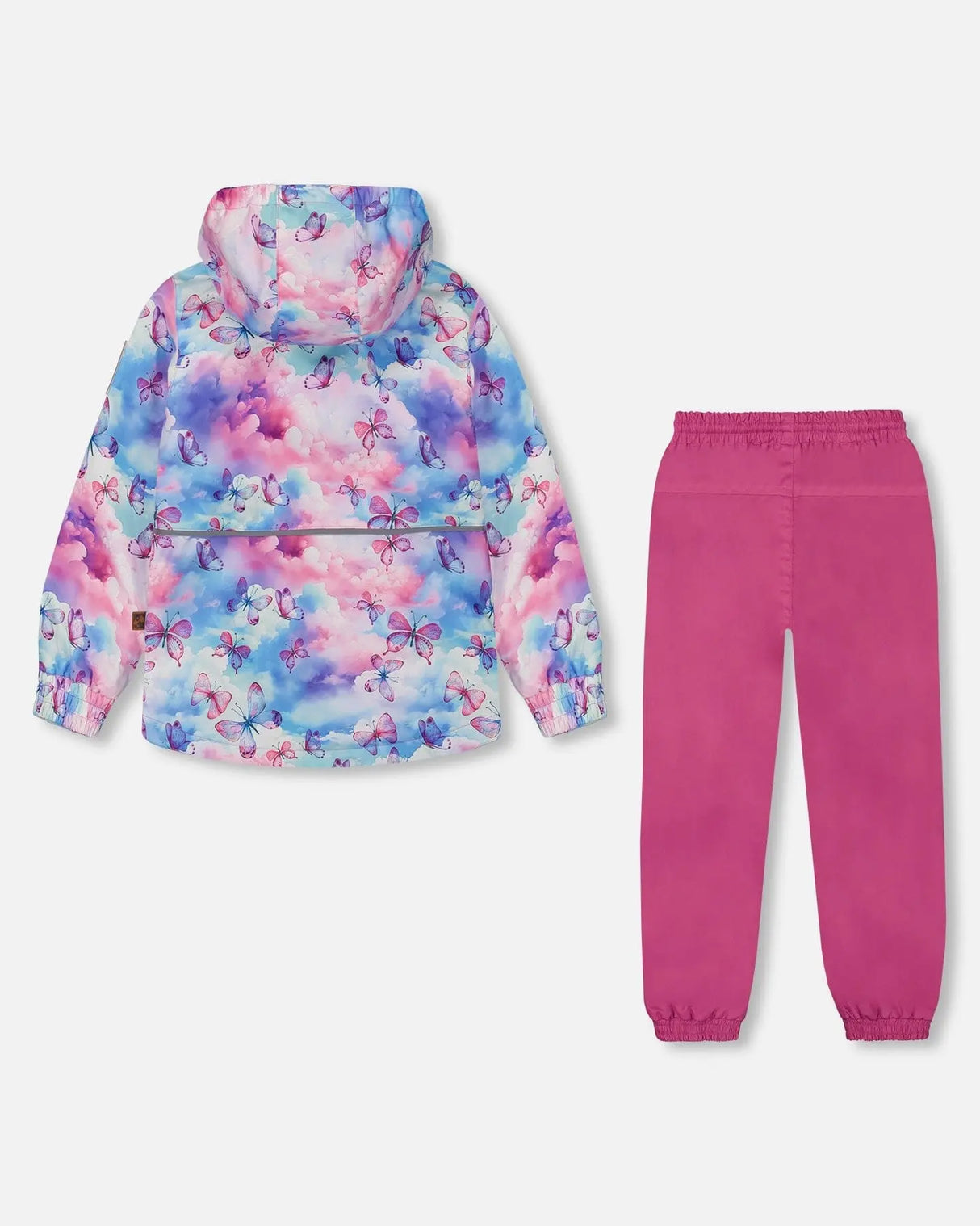 Printed Jacket Two-Piece Mid-Season Outerwear Set Butterflies On Multicolored And Vibrant Pink Background | Deux par Deux | Jenni Kidz