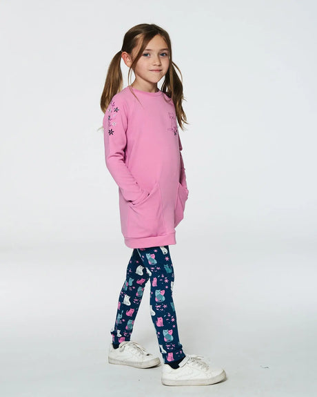 Printed Leggings Navy Blue With Kitten | Deux par Deux | Jenni Kidz