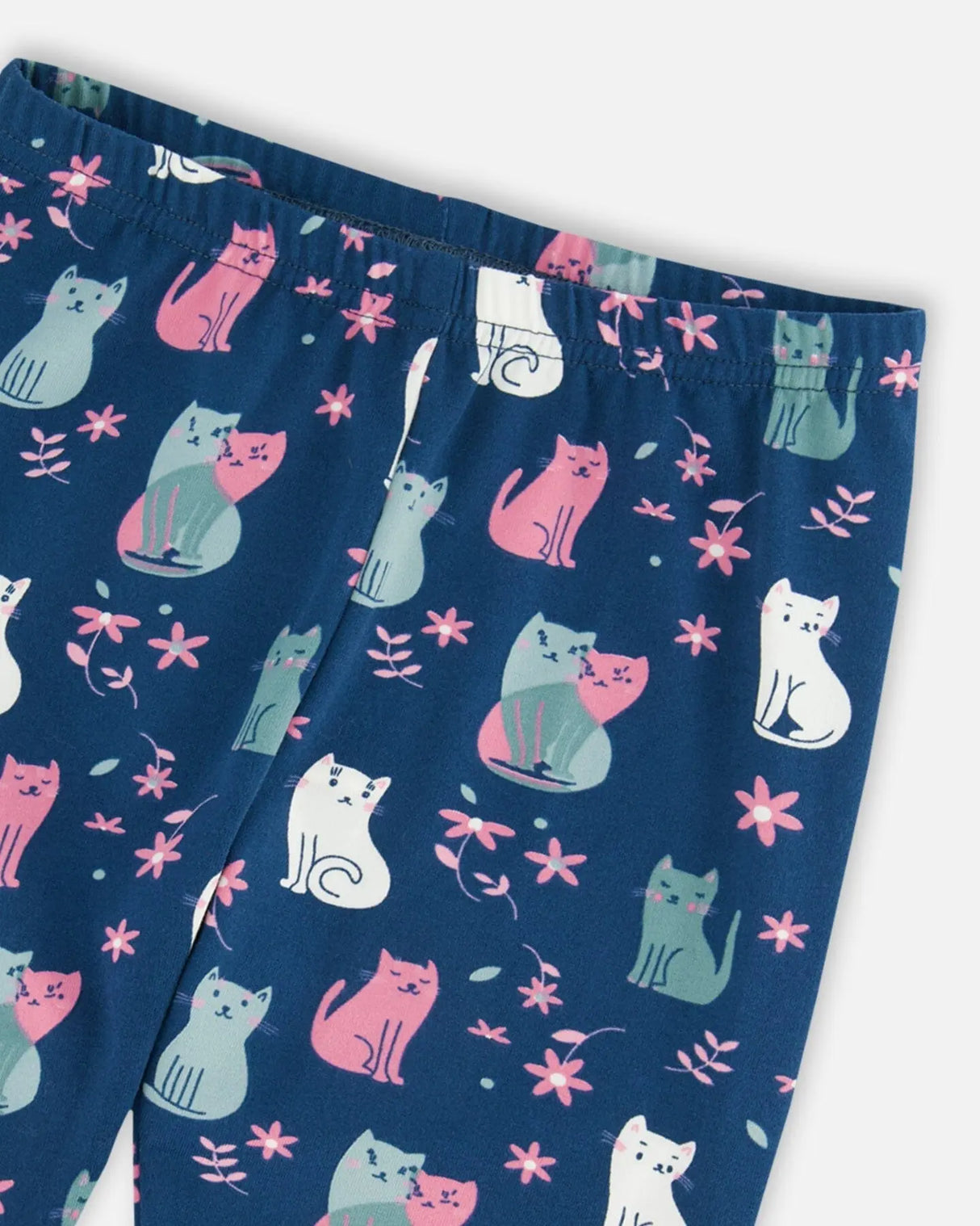 Printed Leggings Navy Blue With Kitten | Deux par Deux | Jenni Kidz