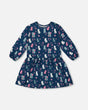 Printed Long Sleeve Dress Navy Blue With Kitten | Deux par Deux | Jenni Kidz