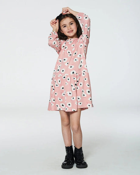 Printed Long Sleeve Dress Pink With White Flowers | Deux par Deux | Jenni Kidz