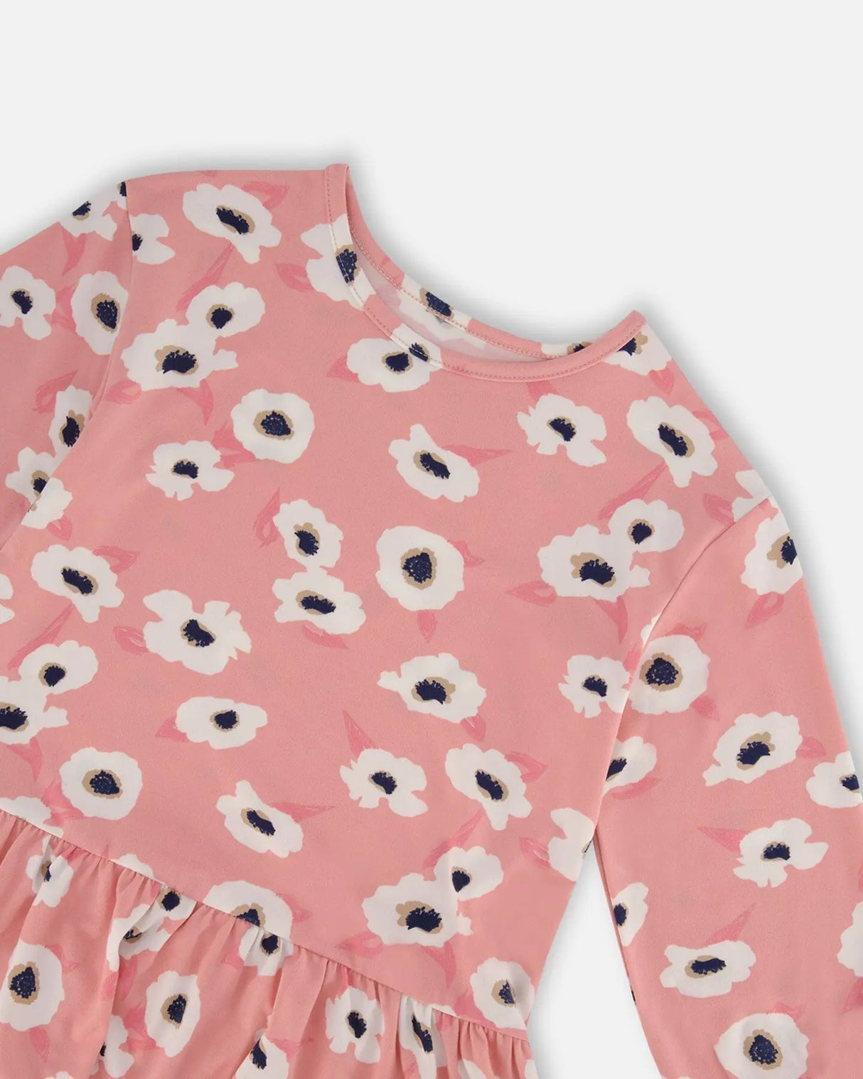 Printed Long Sleeve Dress Pink With White Flowers | Deux par Deux | Jenni Kidz