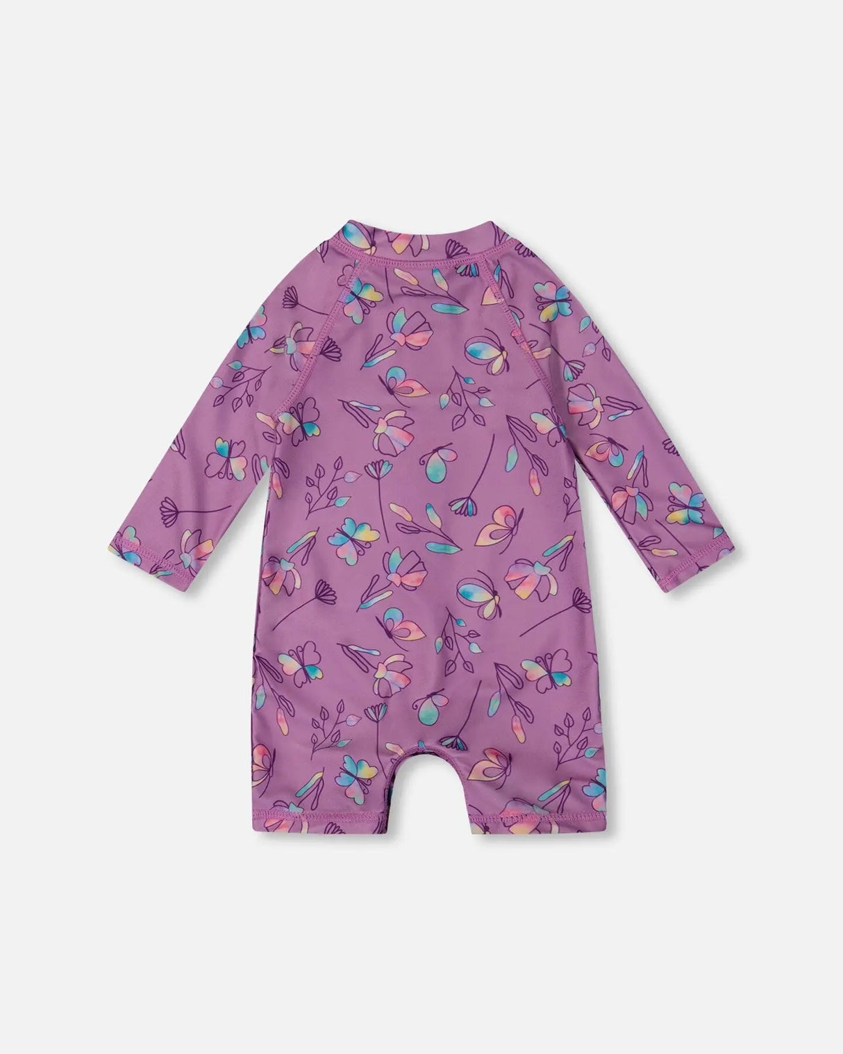 Printed Long Sleeve One-Piece Rashguard Old Mauve And Multicolored Butterflies | Deux par Deux | Jenni Kidz