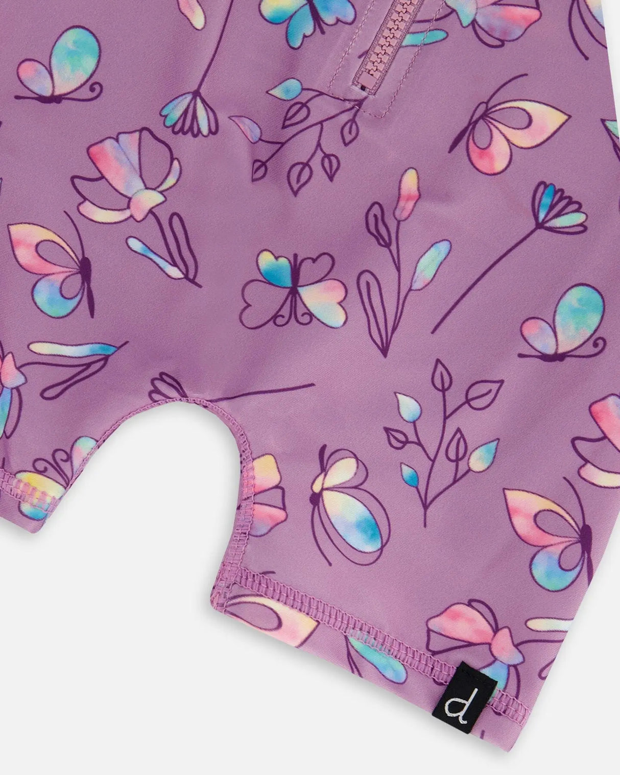 Printed Long Sleeve One-Piece Rashguard Old Mauve And Multicolored Butterflies | Deux par Deux | Jenni Kidz
