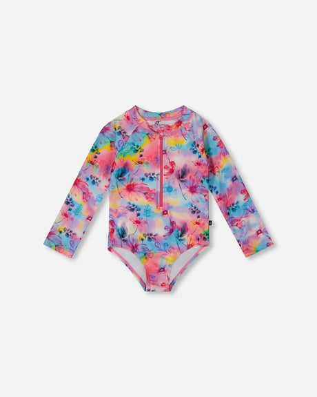 Printed Long Sleeve Rashguard Butterflies On Multicolored Background | Deux par Deux | Jenni Kidz
