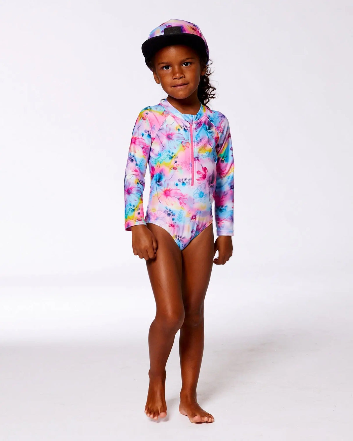 Printed Long Sleeve Rashguard Butterflies On Multicolored Background | Deux par Deux | Jenni Kidz