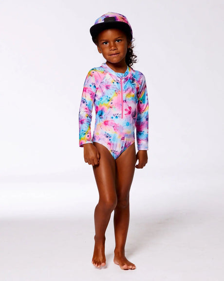 Printed Long Sleeve Rashguard Butterflies On Multicolored Background | Deux par Deux | Jenni Kidz