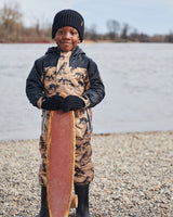 Printed Mid-Season One-Piece Outerwear Black Dinosaur On Beige Background | Deux par Deux | Jenni Kidz