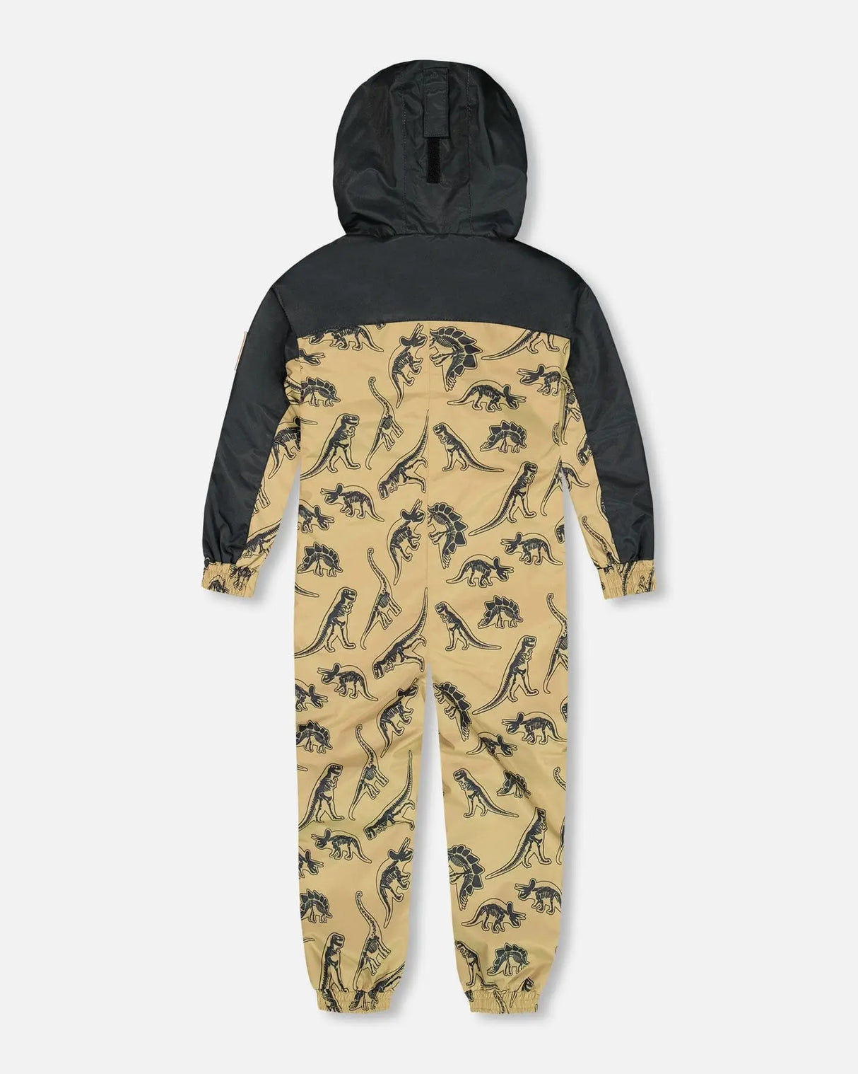 Printed Mid-Season One-Piece Outerwear Black Dinosaur On Beige Background | Deux par Deux | Jenni Kidz