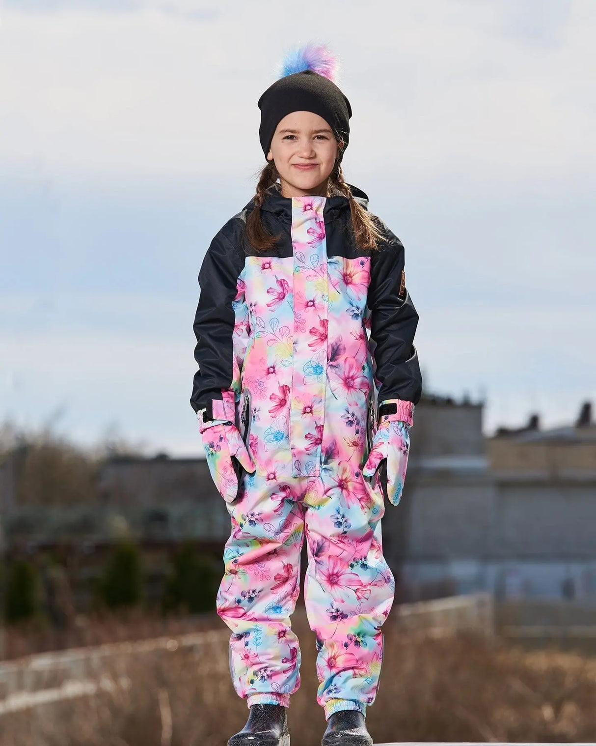 Printed Mid-Season One-Piece Outerwear Butterflies On Multicolored And Black Background | Deux par Deux | Jenni Kidz