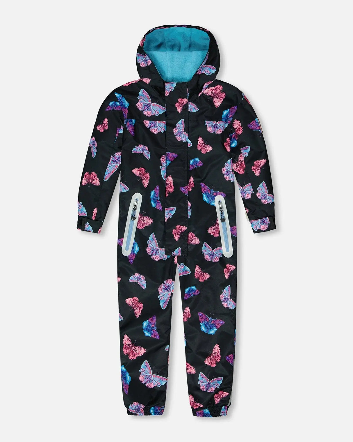 Printed Mid-Season One-Piece Outerwear Multicolored Butterflies On Black Background | Deux par Deux | Jenni Kidz