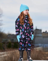 Printed Mid-Season One-Piece Outerwear Multicolored Butterflies On Black Background | Deux par Deux | Jenni Kidz
