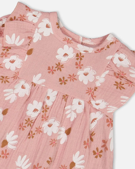 Printed Muslin Dress And Bloomer Set Pink And White Flowers | Deux par Deux | Jenni Kidz