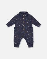 Printed Muslin Jumpsuit Blue With Pine | Deux par Deux | Jenni Kidz