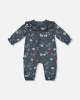 Printed Muslin Jumpsuit Teal With Flowers | Deux par Deux | Jenni Kidz