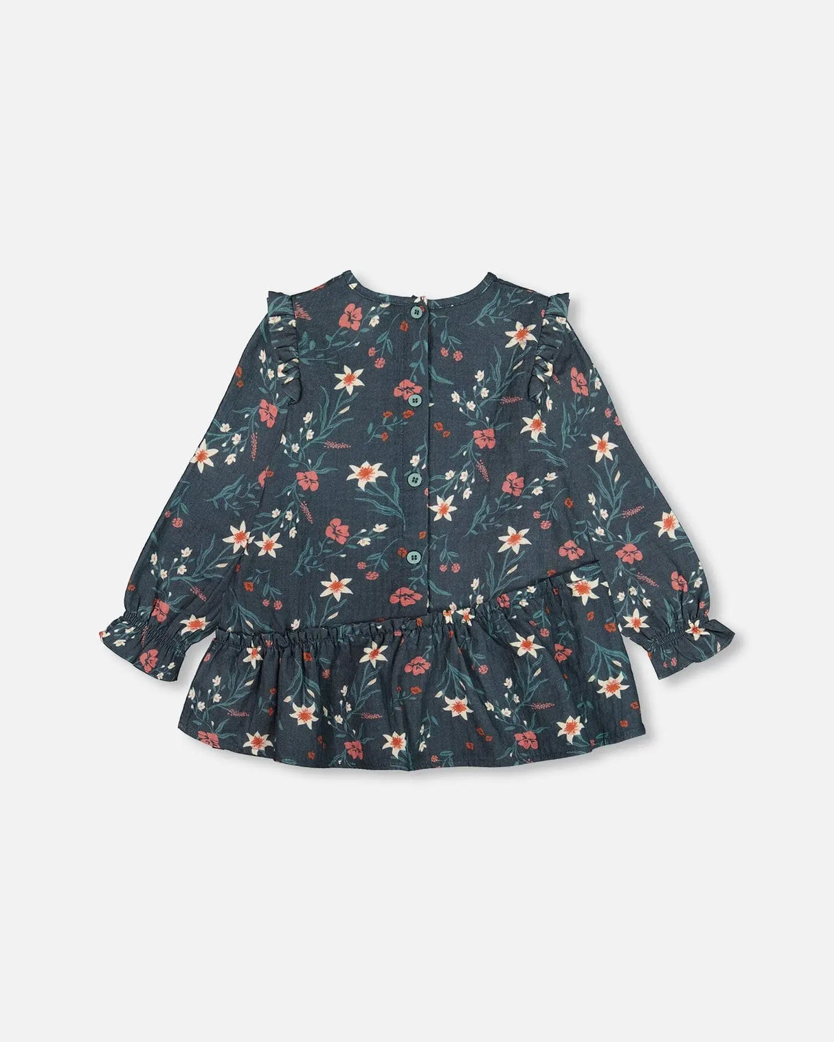 Printed Muslin Long Top Teal With Flowers | Deux par Deux | Jenni Kidz